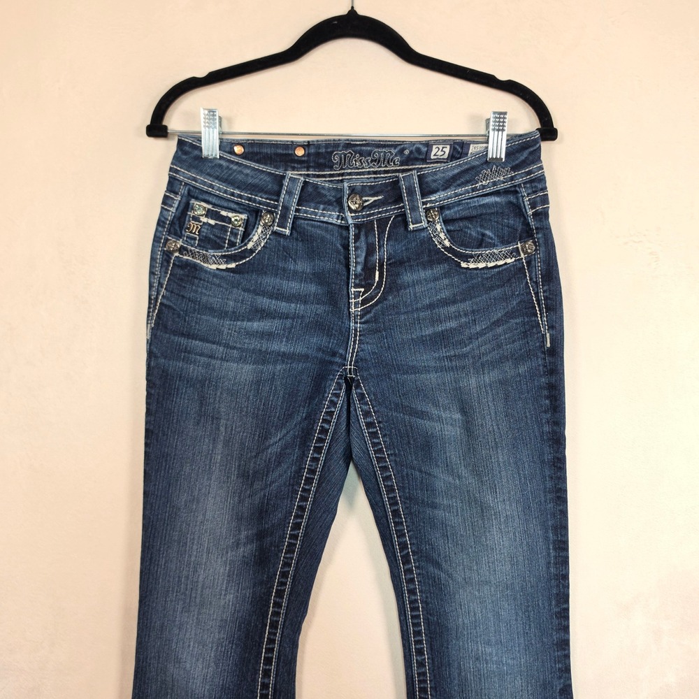 Miss Me Jeans Women's 25 Easy Boot Cut Low Rise Dark Wash Embellished Flare - Picture 13 of 16